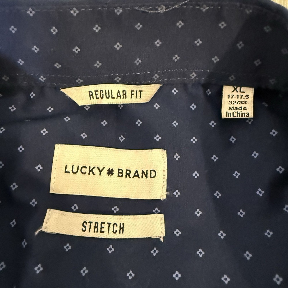 Lucky Brand Men Regular Fit Blue Geometric Stretch Dress Shirt Sz XL 17-17,5 - Picture 3 of 8